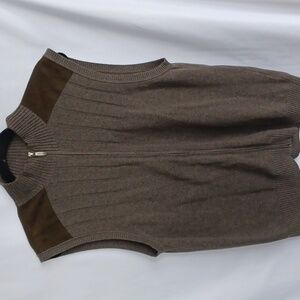 Alex Cannon 100% Cotton Zip Up Sweater Vest, Sz M, 21" PTP, 27" L, Brown